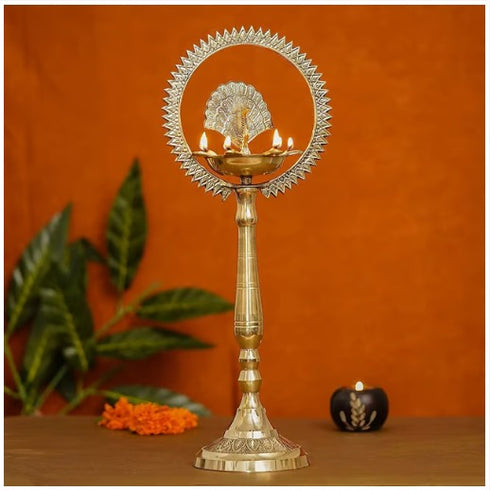 Brass Stand Diya With More Charkar 0.87kg(Pack Of 2)